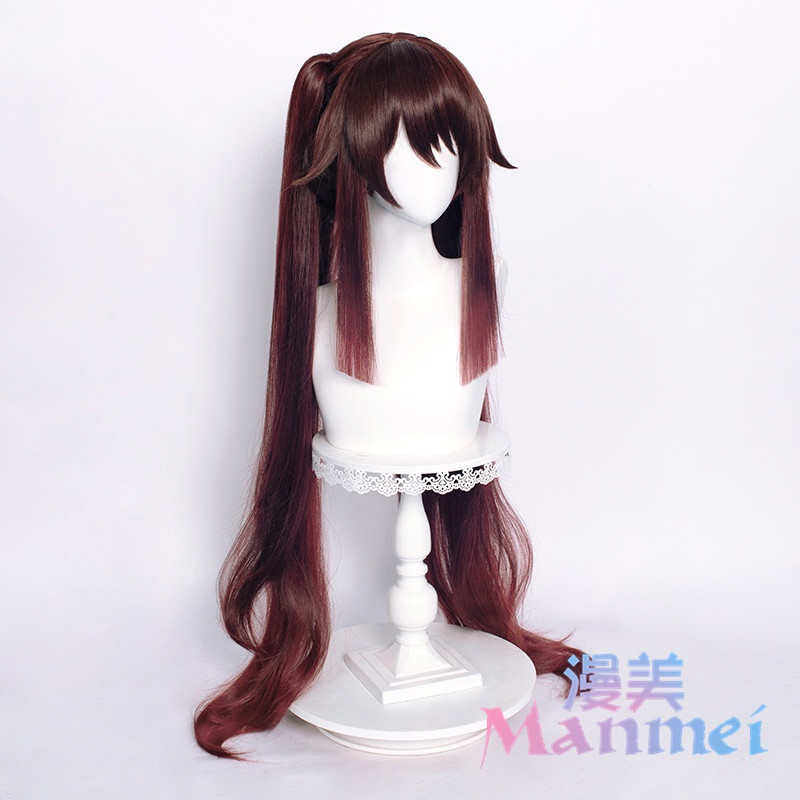 Manmei Genshin Impact HuTao Cosplay Wig 110cm Long Wig Brown Wig Heat Resistant Synthetic Hair
