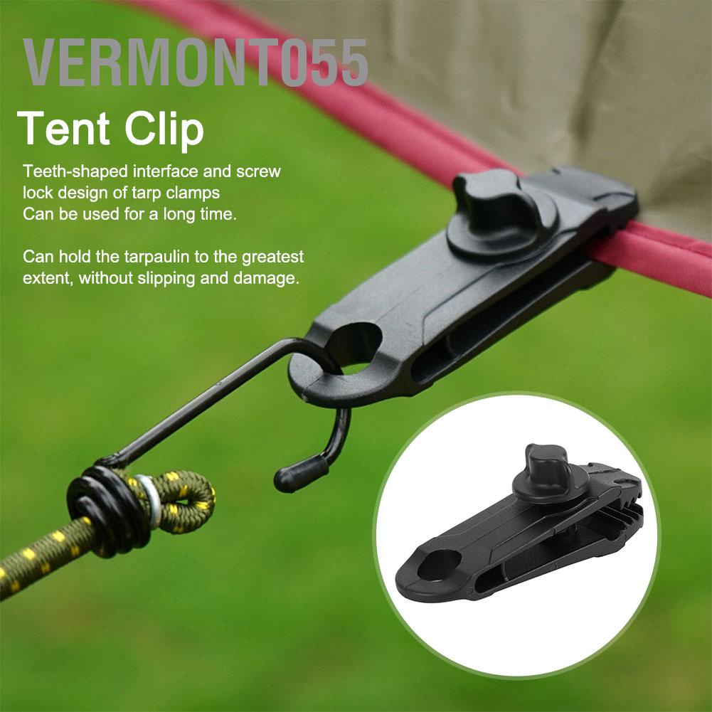 Vermont055 10 cái Lều nhựa ngoài trời Kẹp Khóa Bạt Tarp Cố định Cắm trại Phụ kiện Màu đen
