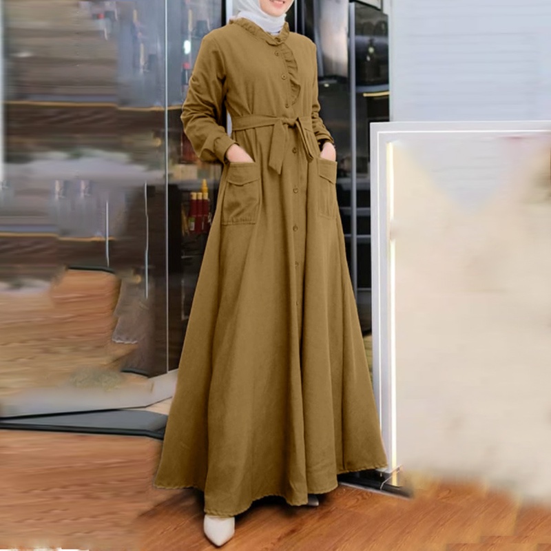 Đầm ZANZEA dáng chữ A cổ V tay phồng nữ tính thời trang