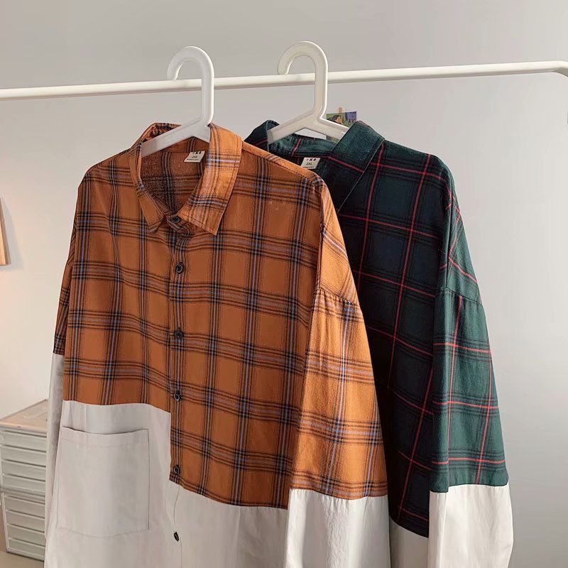 Áo Sơ Mi Tay Dài Dáng Rộng Họa Tiết Sọc Caro Phong Cách Retro Cho Nam Size M-2Xl