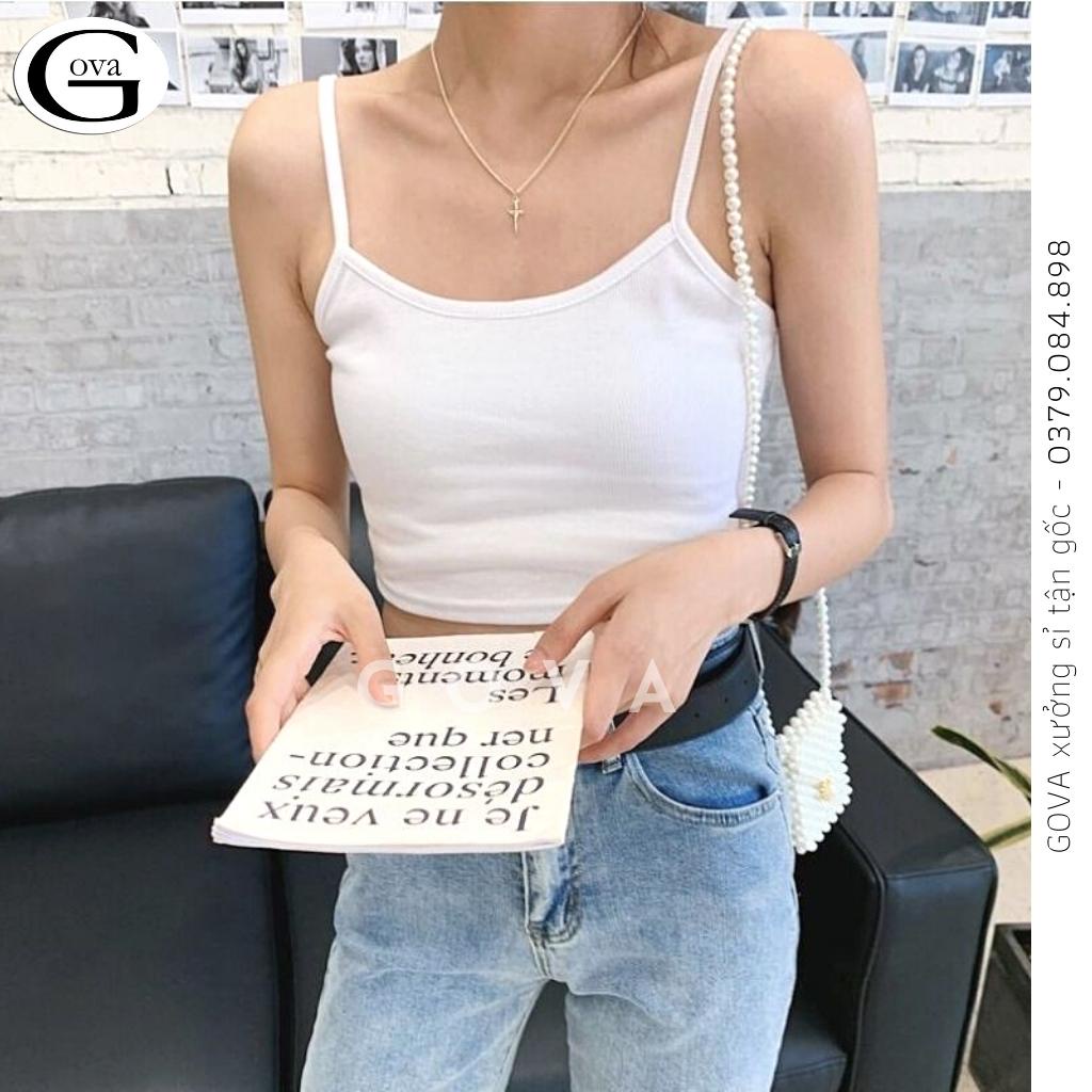 Áo Croptop HAI DÂY MẢNH Thun Borip Kiểu Sexy Nữ, Áo Thun Ôm Body Đẹp GOVA