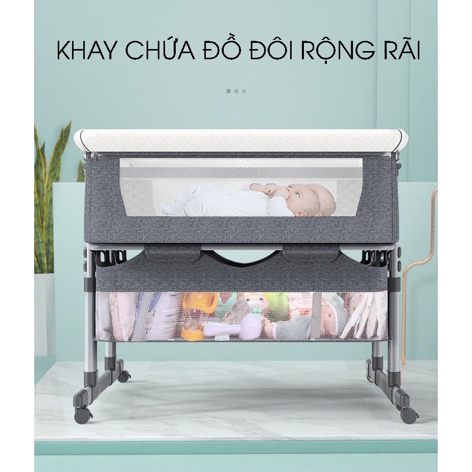 Cũi giường đôi cho bé sinh đôi, cũi sinh đôi 2in1, cũi giường siêu rộng kèm mùng che muỗi lớn nâng hạ 6 cấp độ