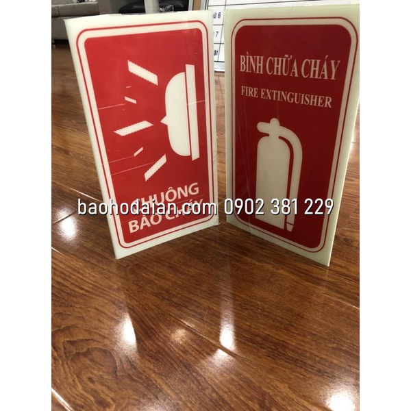 Biển báo dạ quang hộp tam giác hộp cứu hỏa, bình chữa cháy, chuông báo cháy