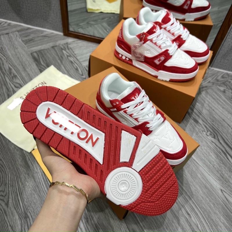 Full box+quà tặng🎁Giày sneaker Lv trắng đỏ SC thể thao nam nữ