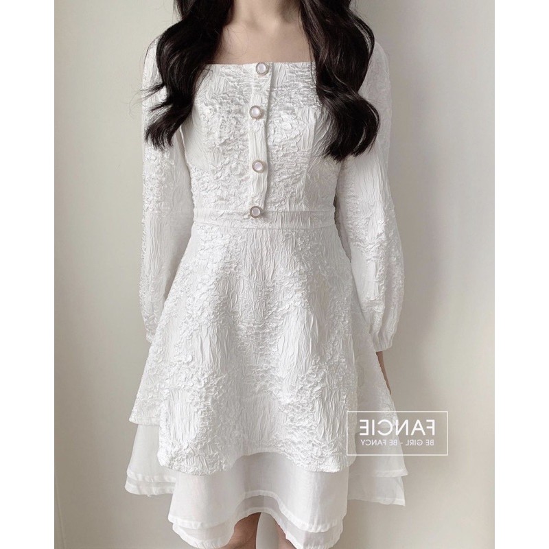 Đầm nữ trắng xòe dự tiệc chụp kỷ yếu vải gấm siêu xinh thiết kế 2 lớp [Gấm 3 | BigBuy360 - bigbuy360.vn