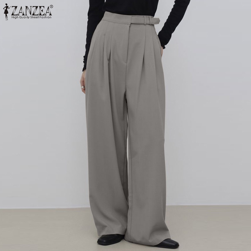 Quần dài ống rộng ZANZEA màu trơn phong cách Hàn Quốc thời trang năng động