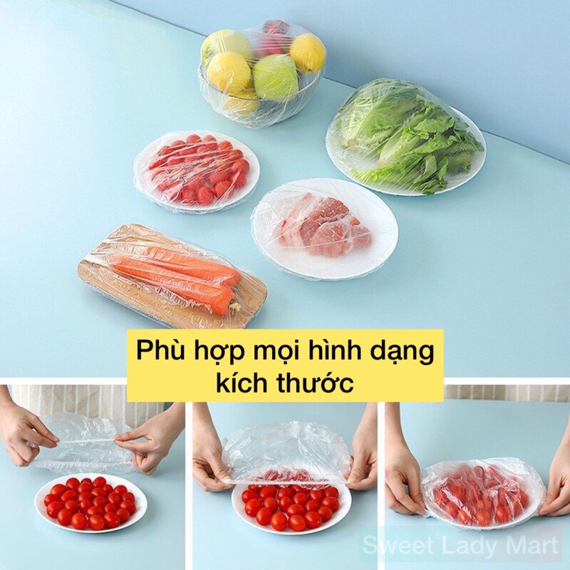 Màng Bọc Thực Phẩm PE Gấu 100 Chiếc Có Chun Co Giãn Tái Sử Dụng Được Nhiều Lần