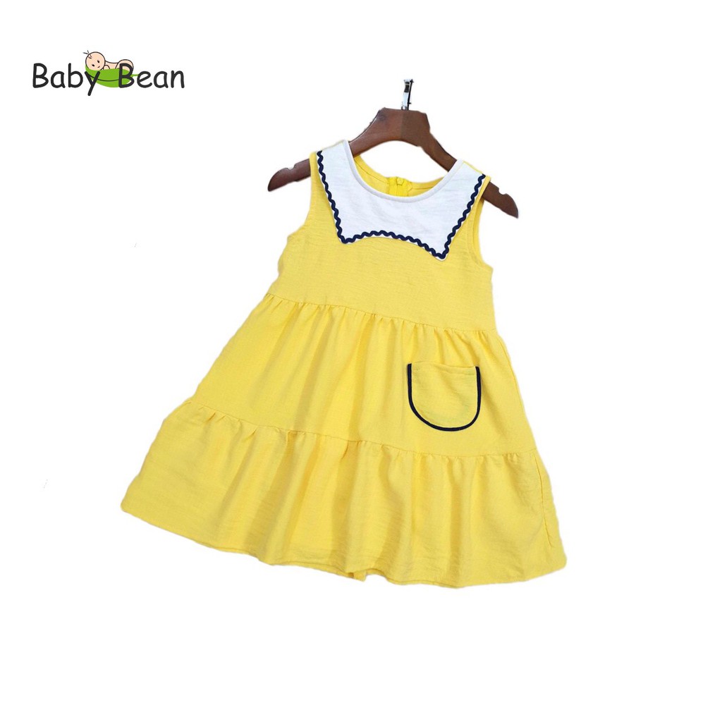 [MÃ THƯƠNG HIỆU YÊU THÍCH Voucher giảm 10%] Đầm Đũi Babydoll 2 tầng Phối Lá Cổ trắng bé gái BabyBean