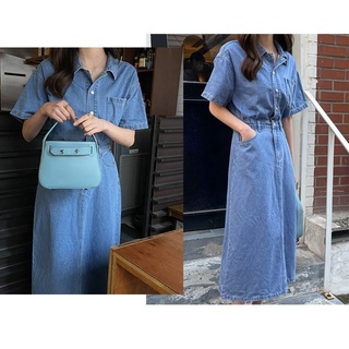 ĐẦM JEANS CỔ SƠ MI DÁNG DÀI HÀN QUỐC