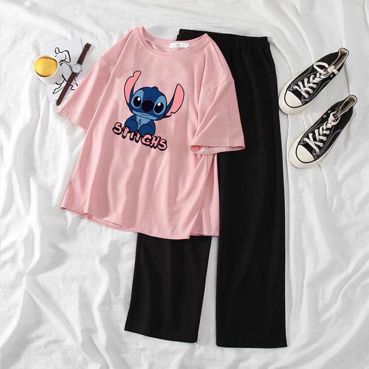 Sét Áo Stit + quần suông, Áo thun from rộng, Chất đẹp không xù, quần suông ống rộng, Sét bộ mặc ở nhà - MODY