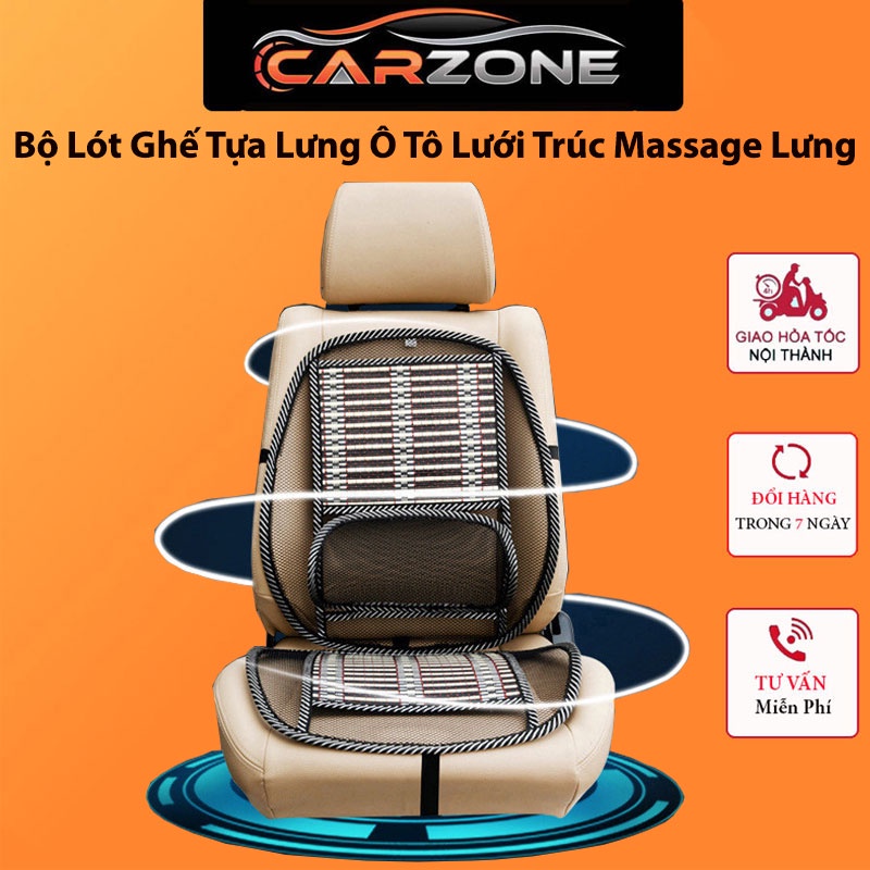 Bộ Lót Ghế Tựa Lưng Ô Tô, Ghế Văn Phòng Lưới Trúc Massage Lưng Chống Mỏi, Chống Nóng Hiệu Quả CARZONE.TOP