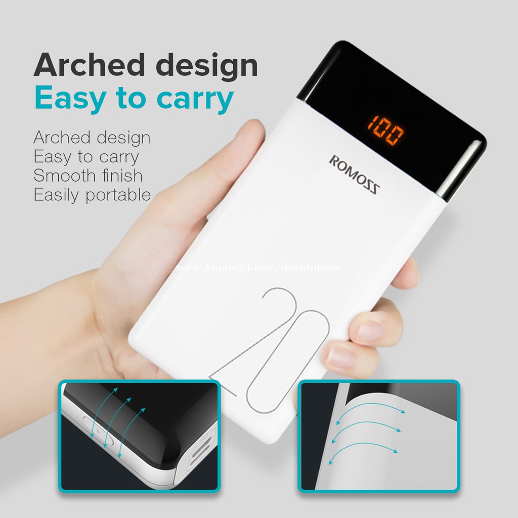 pin dự phòng romoss 20.000mah có led chính hãng