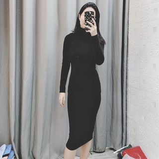 Váy len nữ body cổ lọ chất đẹp dáng dài