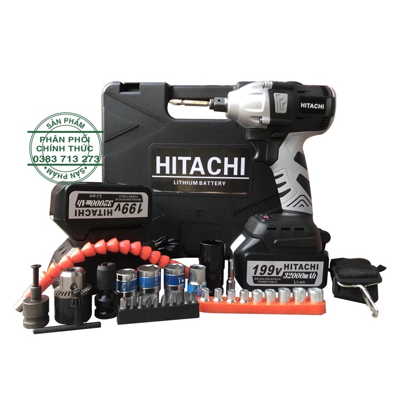 Máy Siết Bulong HITACHI 199v hành loại 1 kèm 2 pin