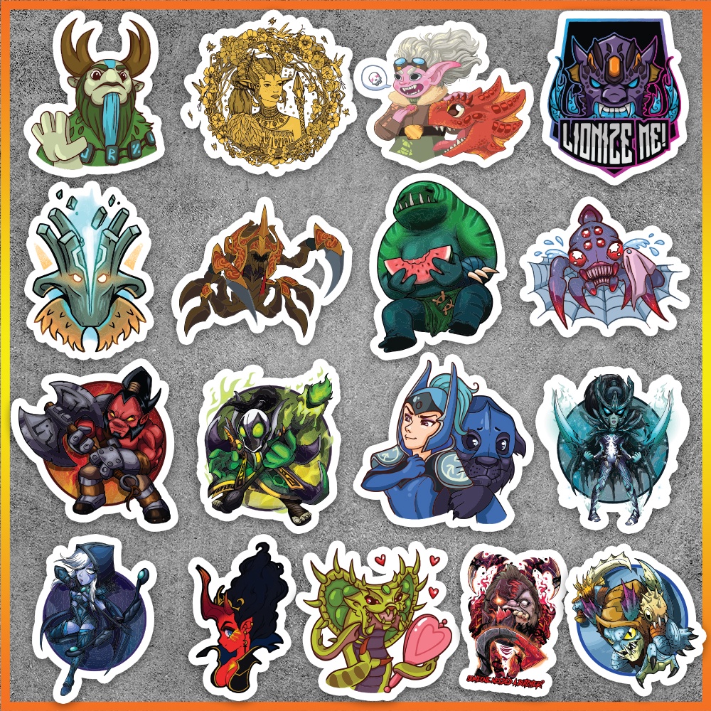 Set 50 cái Sticker Dota 2 chống nước, Hình Dán Dota 2 Chibi, Decal Dota 2 cute dán vali, laptop