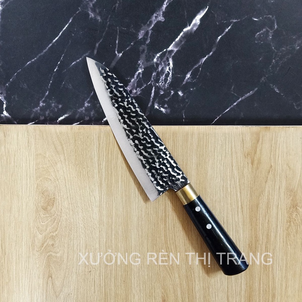 Bộ Dao Nhà Bếp Thép Nhíp - Dập Vân 2 Mặt, Dùng Chặt Cây, Chặt Xương, Thái Gọt