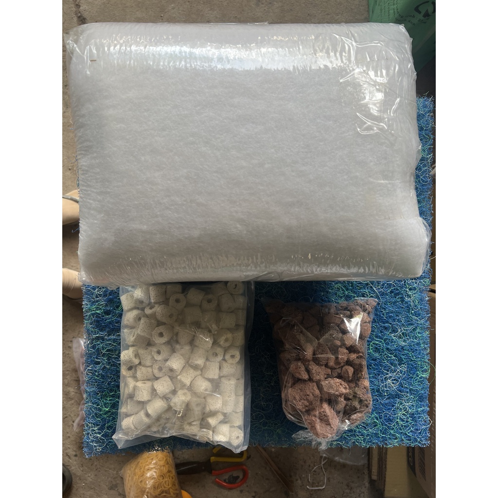 [Combo 2] combo 3loạiVật Liệu Lọc Nước Hồ Cá (3 Món) : Bông Lọc - Sứ Trắng - Nham Thạch à