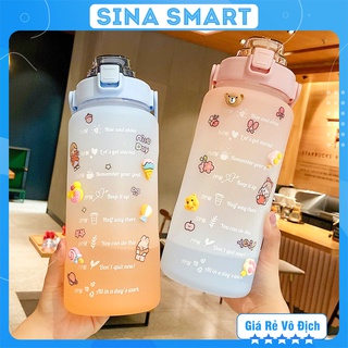 Bình đựng nước 2L dễ thương có vạch báo giờ uống nước, Bình nước 2 lít cute có vòi chia vạch nhắc nhở