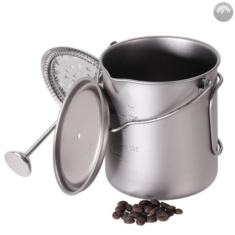 EBW Lixada 750ml Titanium Coffee Cup Mug French Press Pot Coffee Maker with Lid Outdoor Camping Cooking Pot