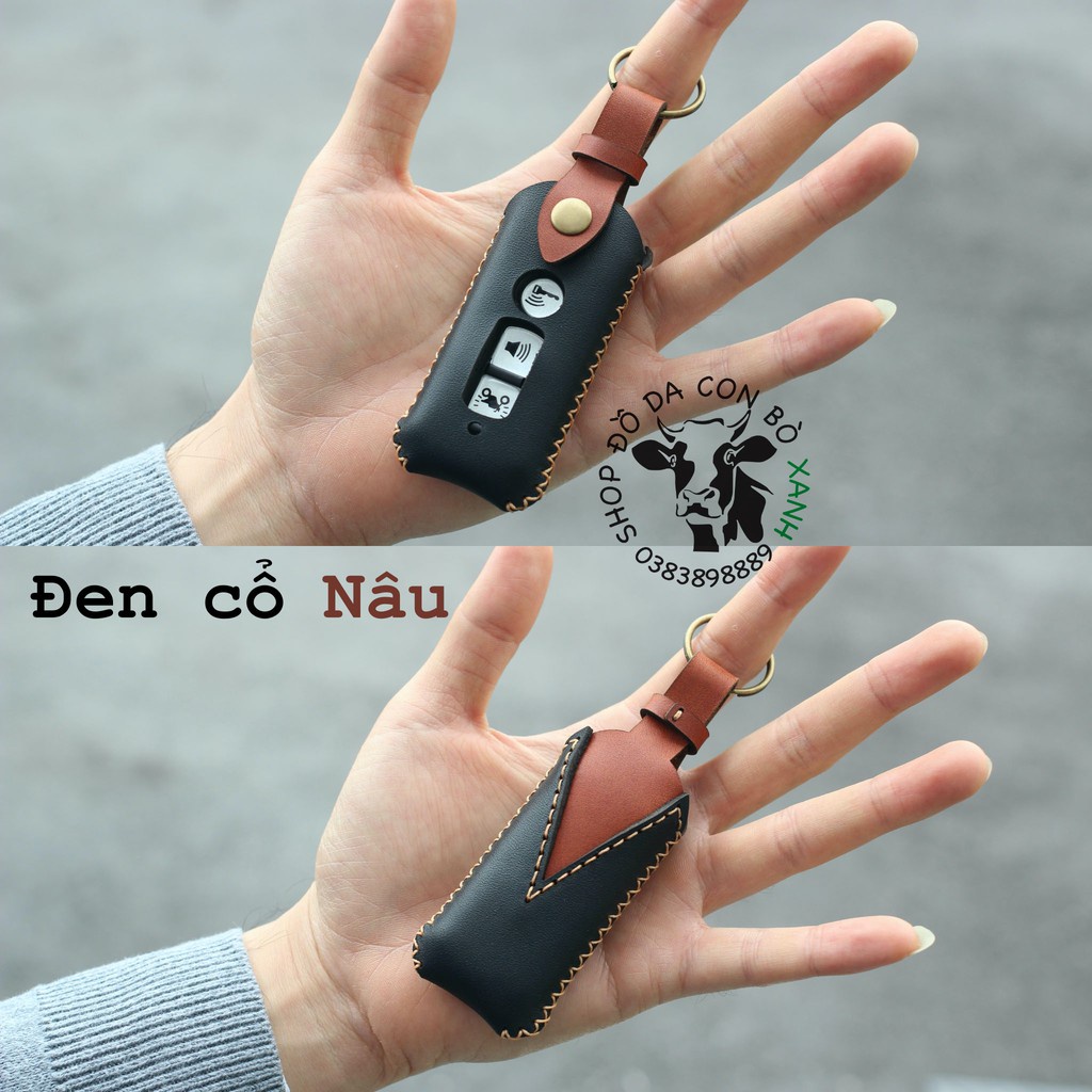 [Thân đen cổ nâu] Bao Da Chìa Khóa Honda SH, PCX, SH Mode handmade da thật