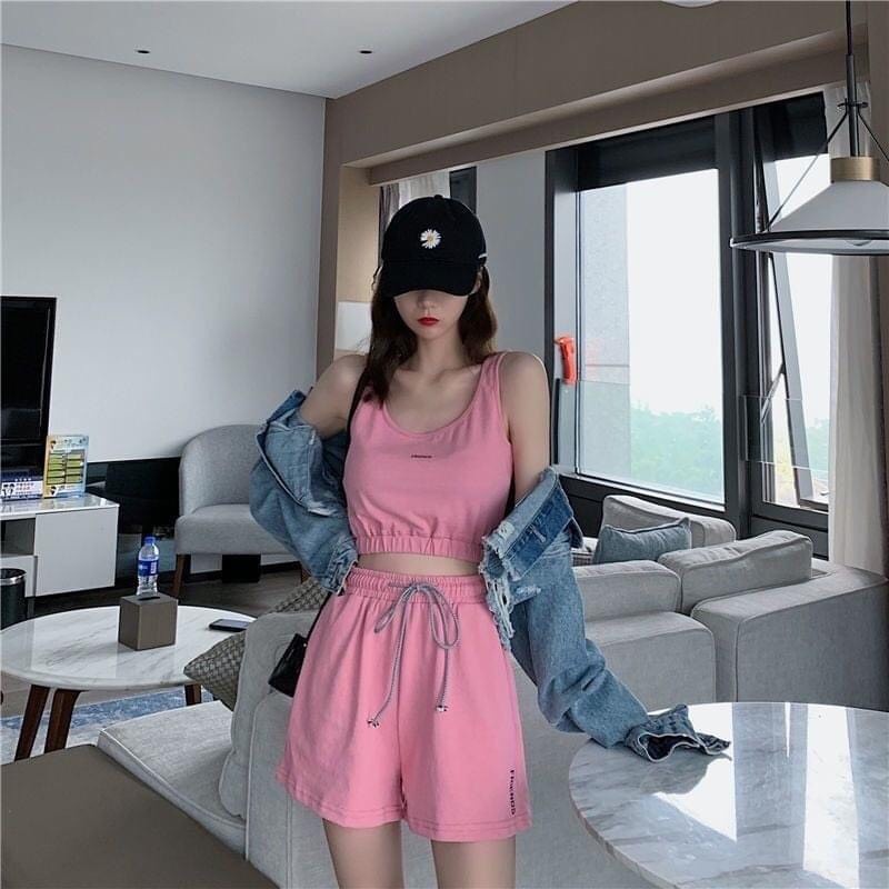 Bộ Áo 3 Lỗ + Quần Đùi FRIEND - Set Quần Áo Nữ Cộc Sát Nách Hồng Trắng Đen Năng Động Thể Thao
