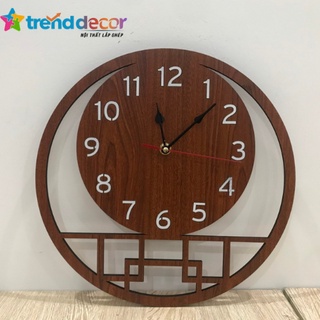 Đồng hồ gỗ treo tường phong cách hongkong chất liệu gỗ máy kim trôi thiết kế decor trang trí nhà và quán cafe