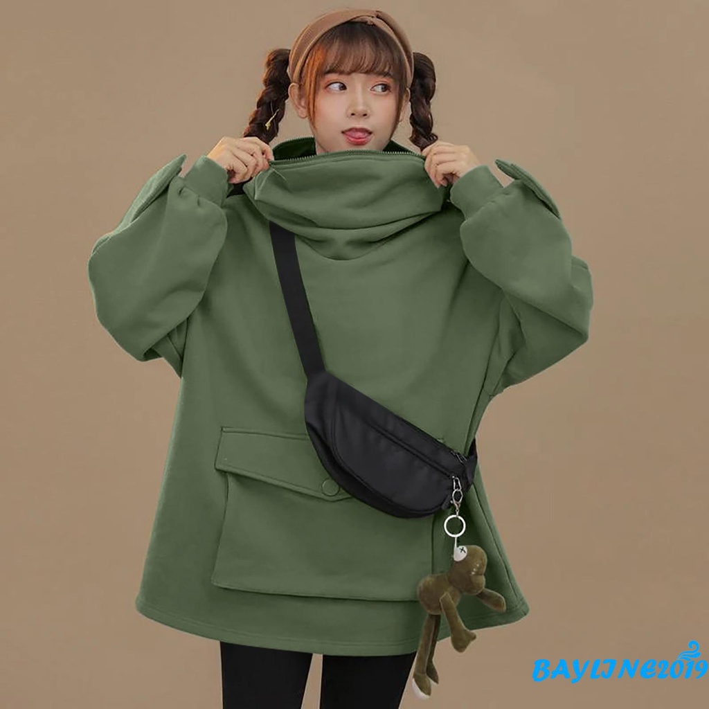 Áo Hoodie Dài Tay Có Túi In Hình Con Ếch Dễ Thương Cho Nữ