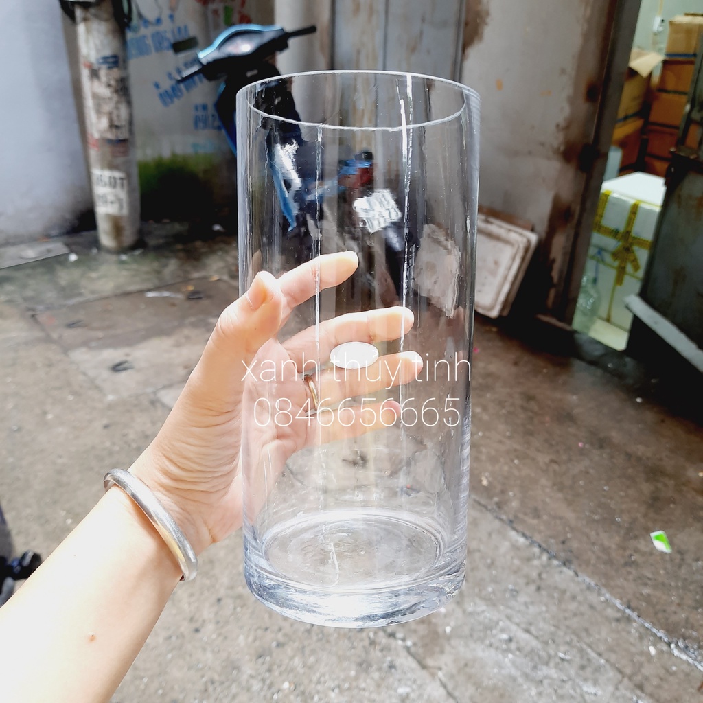 Bình thủy tinh trang trí, cắm hoa trụ tròn 10x20cm