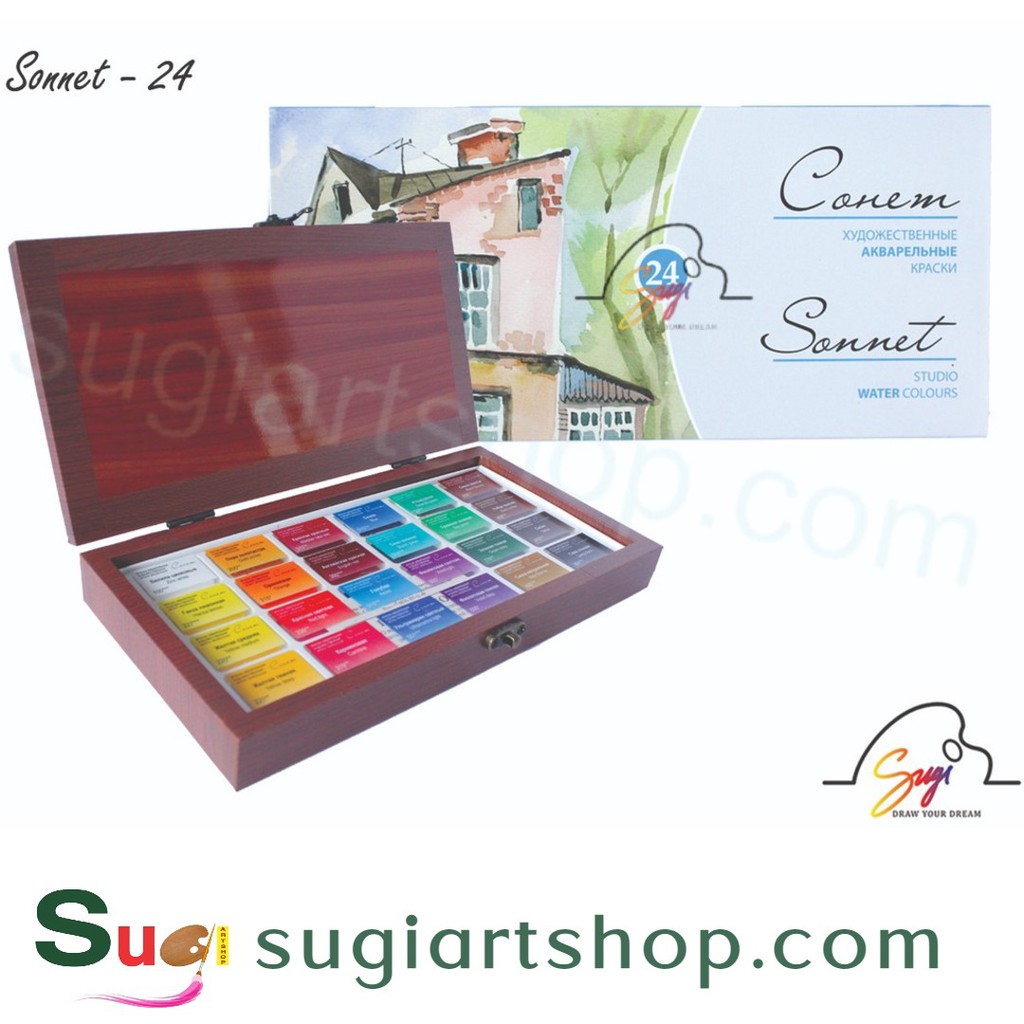 #SUGI-ART# Màu nước Sonnet 24 màu viên nén - Hàng nhập Nga