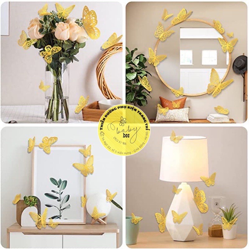 Set 12 cánh bướm ép kim 3D trang trí