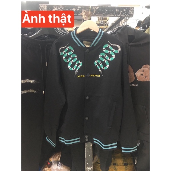 Áo khoác bomber nam Gucci rắn thêu siêu hot_Áo khoác nỉ nam bomber 2 lớp cao cấp