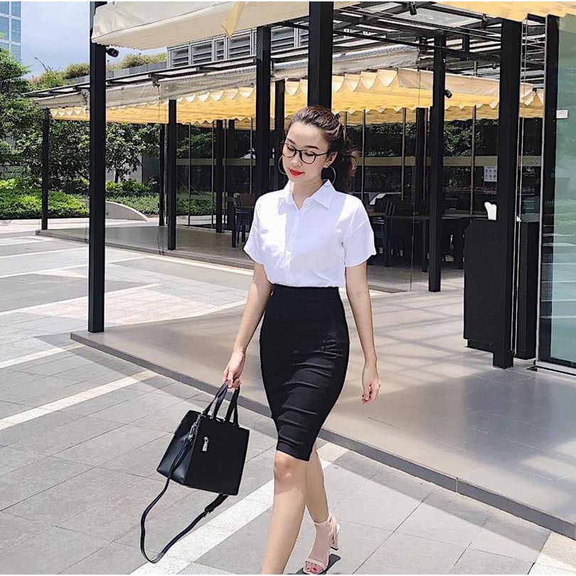 Áo sơmi nữ sơmi tay ngắn công sở trắng tay uni CHIBEST_AB192