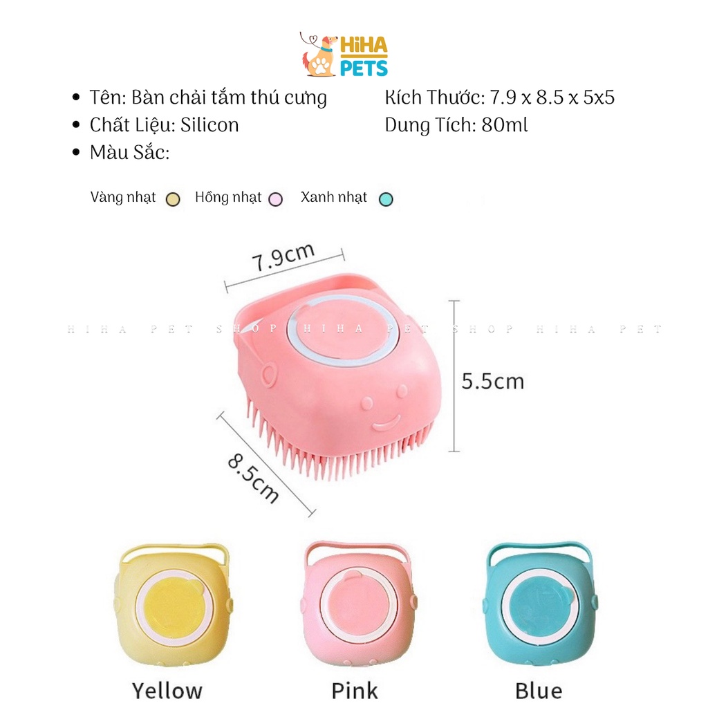 Bàn Chải Tắm Massage Cho Chó Mèo Bàn Chải Silicon Tắm Lấy Lông Rối Cho Thú Cưng Có Đầu Mềm,Cây Lăn Lông Thú Cưng Hihapet