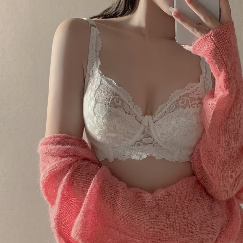 Áo Lót Ren Phong Cách Thuần Khiết/ Áo Cardigan Cổ Chữ V Có Nút Cài Màu Sắc Ngọt Ngào Đơn Giản