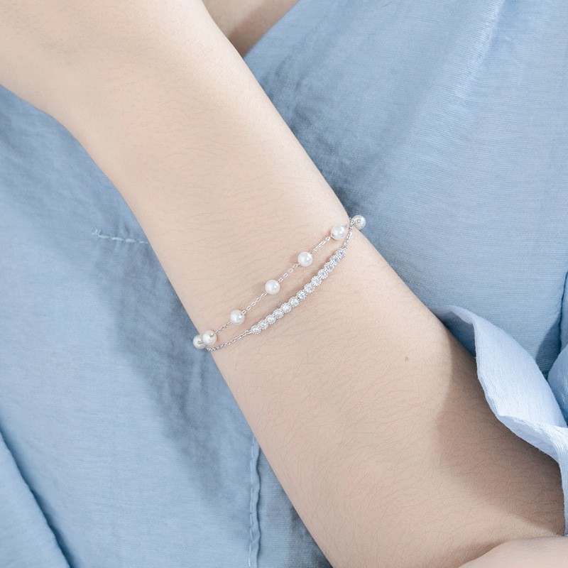 Lắc Tay Bạc Nữ S925 Chuỗi Hoa Đính Ngọc Bạc 925 LTVAD021. Vòng Tay Bạc Nữ 20Silver
