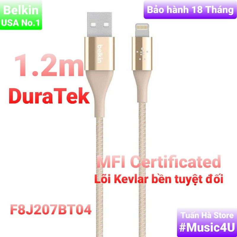 Dây cáp sạc nhanh USB Lightning Belkin Mixit DuraTek cao cấp Kevlar Iphone 7 8 X 11 12 Pro Max Tuấn Hà Store