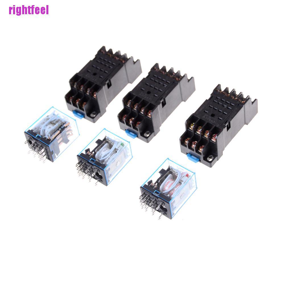 Rightfeel MY4NJ 12v/24v/220v Coil Power Relay DIN Rail Mounted 14 Pin 4PDT with Socket