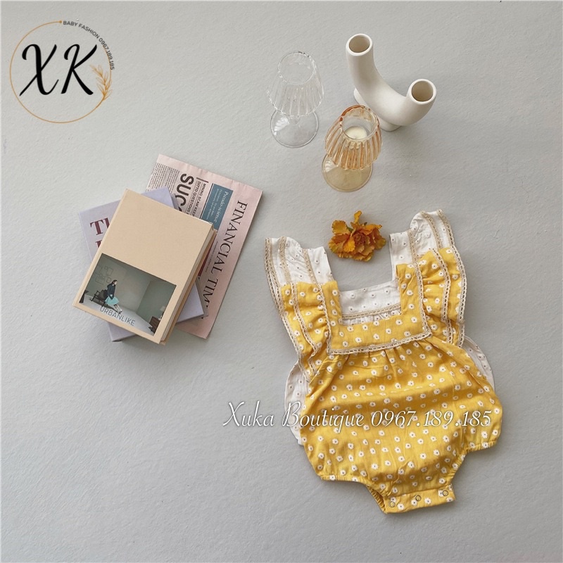 Bodysuit Cộc Tay Cánh Tiên Hoạ Tiết Hoa Bé Gái 0-2 Tuổi Xuka Boutique Set Quần Áo Sơ Sinh 2022 Quảng Châu