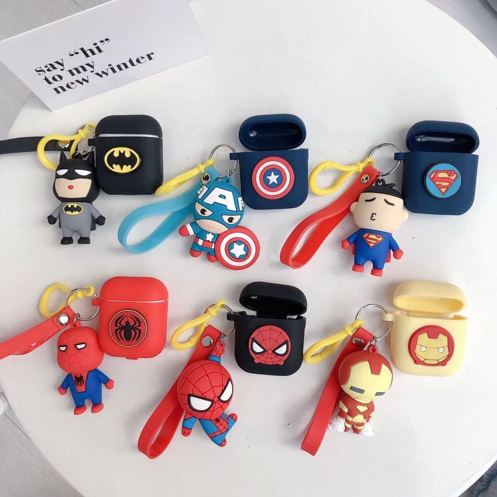 Vỏ silicon chống sốc hộp tai nghe hình Marvel Spider-man Iron Man thích hợp cho Apple AirPods chống thấm nước