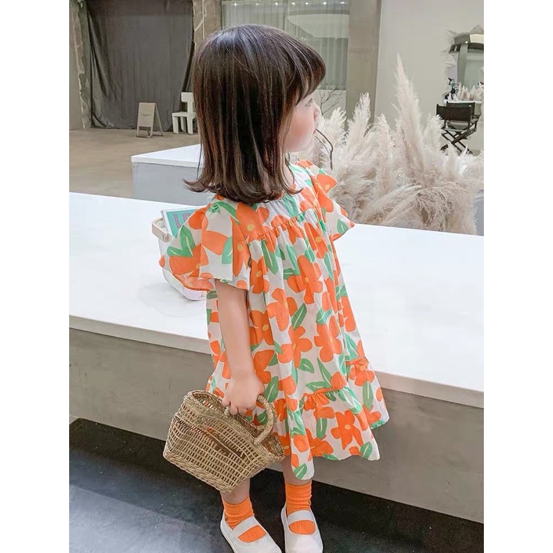 Váy Hoa Babydoll cho bé gái Tay Phồng Cánh Tiên xinh xắn