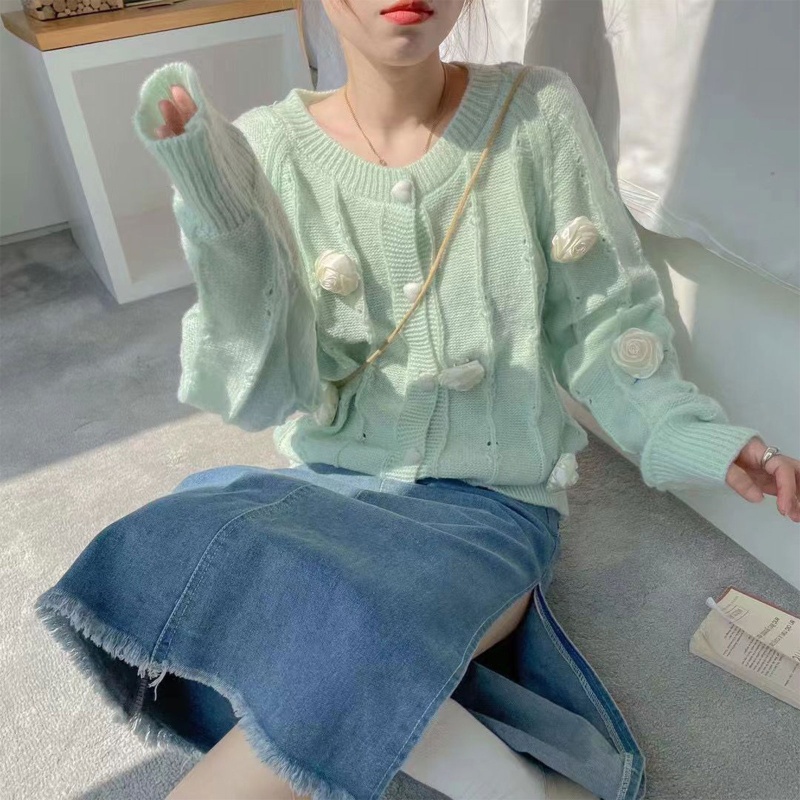 Áo Khoác Cardigan Dệt Kim Họa Tiết Hoa Thời Trang Cho Nữ