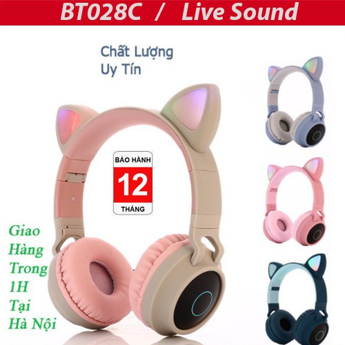 Tai Nghe Mèo Bluetooth BT028C, Headphone Tai Mèo Dễ Thương Có Mic,Âm Bass Mạnh Mẽ Và Dung Lượng Pin Khủng 400mAh BH 12 T