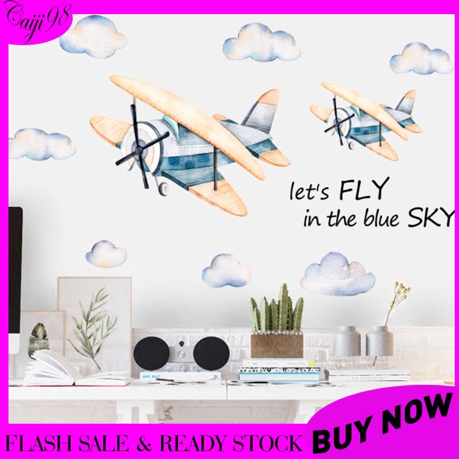 Watercolor Airplane Pattern Wall Sticker Kids Baby Rooms Home Decoration Nursery Wallpaper