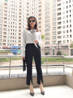 Sơ mi lụa nơ cổ