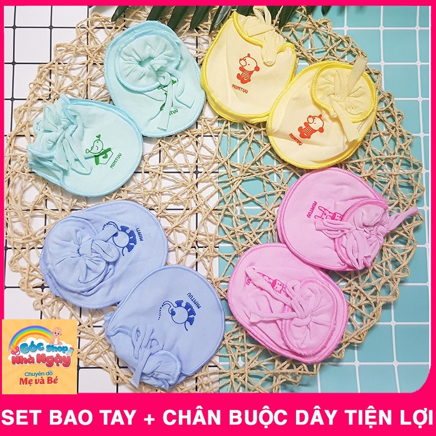 Set bao chân bao tay buộc dây cho bé sơ sinh