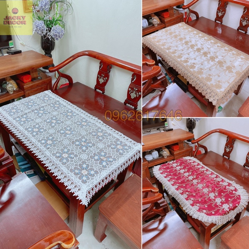 [ĐÁM CƯỚI] Khăn trải bàn ren vải móc dùng cho đám cưới 50x110cm; 60x120cm phong cách Châu Âu - Hàng đẹp