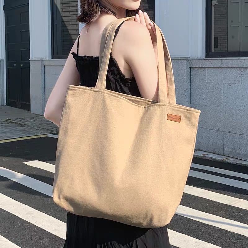 Túi Xách Canvas Sức Chứa Lớn Có Khóa Kéo Đơn Giản Cho Nữ