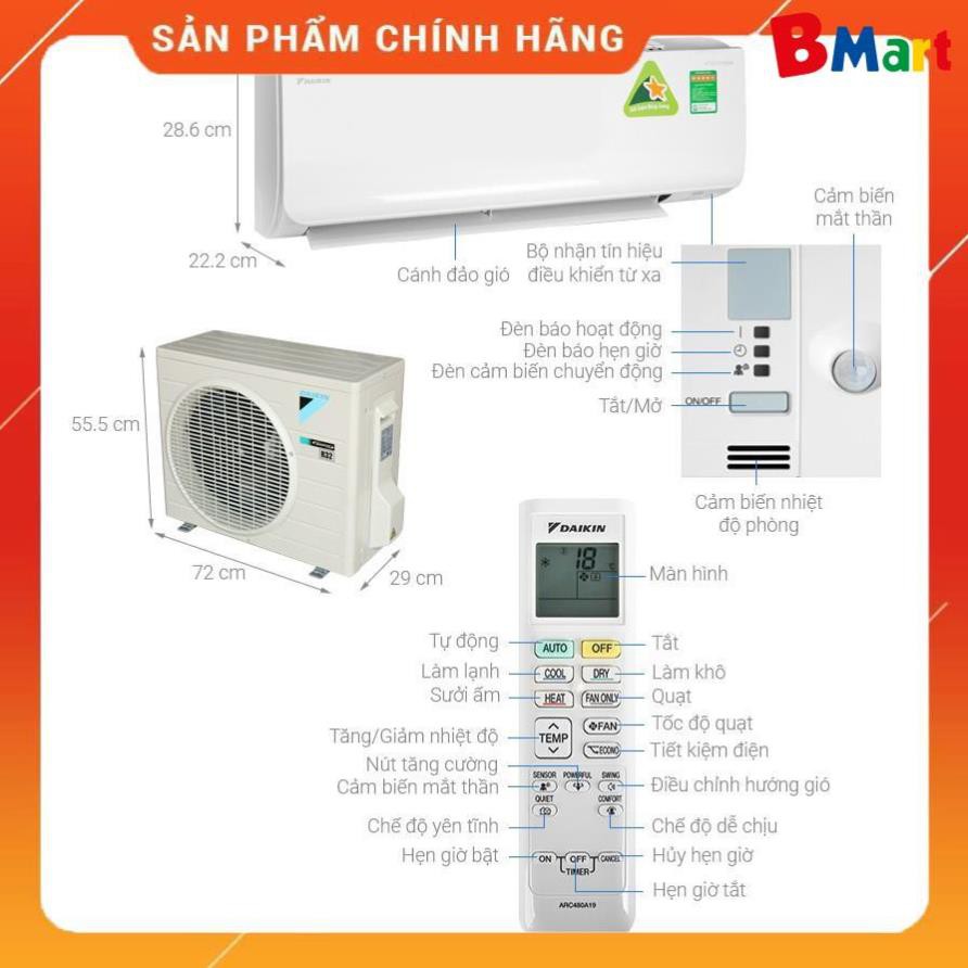 [ FREE SHIP KHU VỰC HÀ NỘI ]  Điều hòa Daikin 12000BTU 2 chiều Inverter R32(VN) FTHF35RAVMV/RHF35RAVMV  - BM