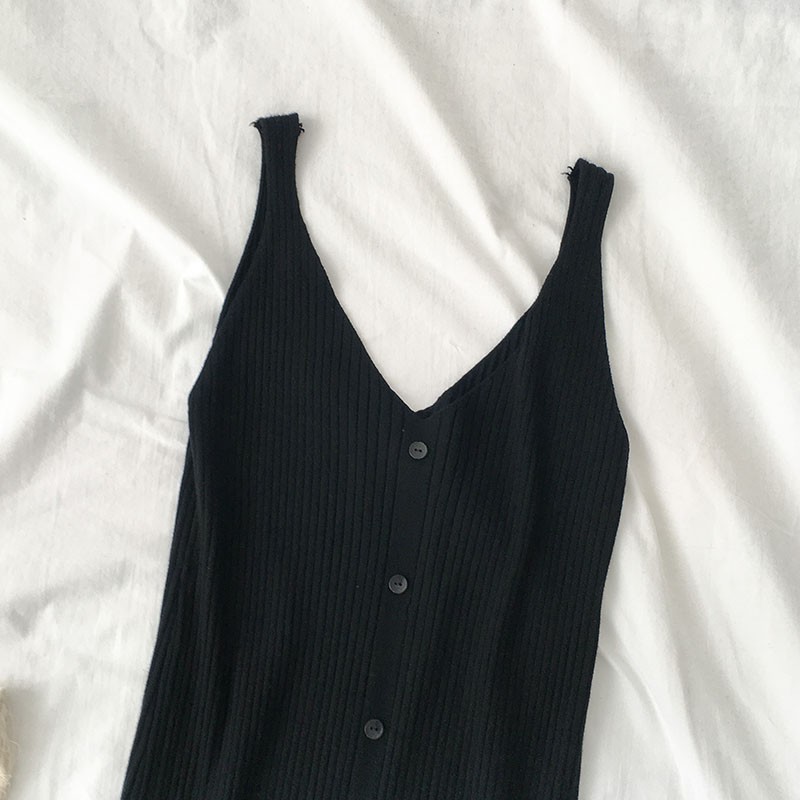 Đầm len gân xòe hai dây ulzzang 7010 | BigBuy360 - bigbuy360.vn