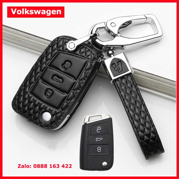 Bao da chìa khóa ô tô Volkswagen chìa bật bấm gập màu đen hàng cao cấp loại đẹp M9